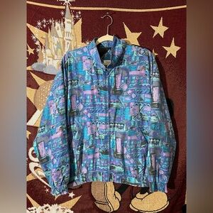 Vintage 90s Women's O'Kief & O'Kief Abstract AOP Silk Windbreaker Jacket Size M